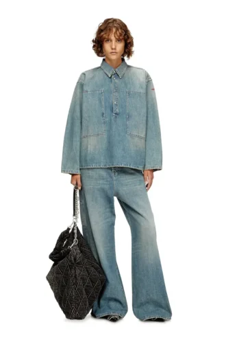 de-priss Henley-Oberteil aus Denim im Utility-Stil