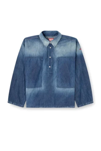 de-priss Henley-Top aus Denim mit Kontrasteffekt