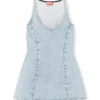 de-sweeney-s1 Kurzes Kleid aus Denim mit Hahnentrittmuster und Kristallen