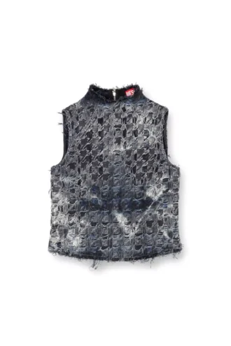 de-tapi-fsh1 Ärmelloses Oberteil aus Denim mit Hahnentrittmuster und Tie-Dye-Effekt