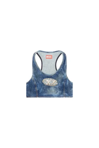 de-top-fse Kurzes Denim-Oberteil mit Kristallplakette