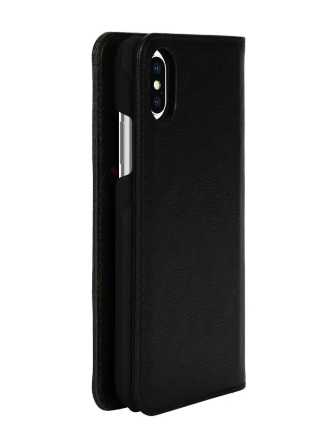 Diesel 2-in-1-Folio-Hülle für iPhone XS und iPhone X Hülle aus schwarzem Leder mit aufgedrucktem und geprägtem Logo, iPhone XS und X