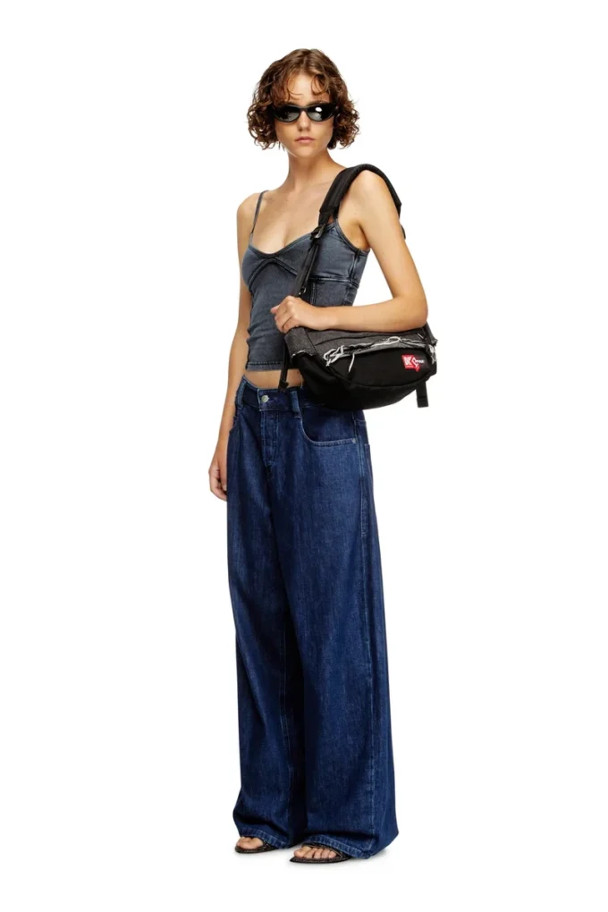 Diesel Schultertasche Schultertasche aus Destroyed-Denim und CORDURA®