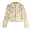dile_luna Jacke Motorradjacke aus distressed Metallic-Denim