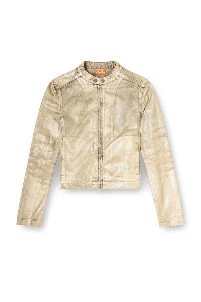 dile_luna Jacke Motorradjacke aus distressed Metallic-Denim