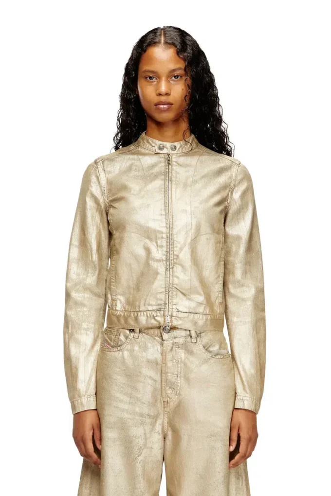 dile_luna Jacke Motorradjacke aus distressed Metallic-Denim