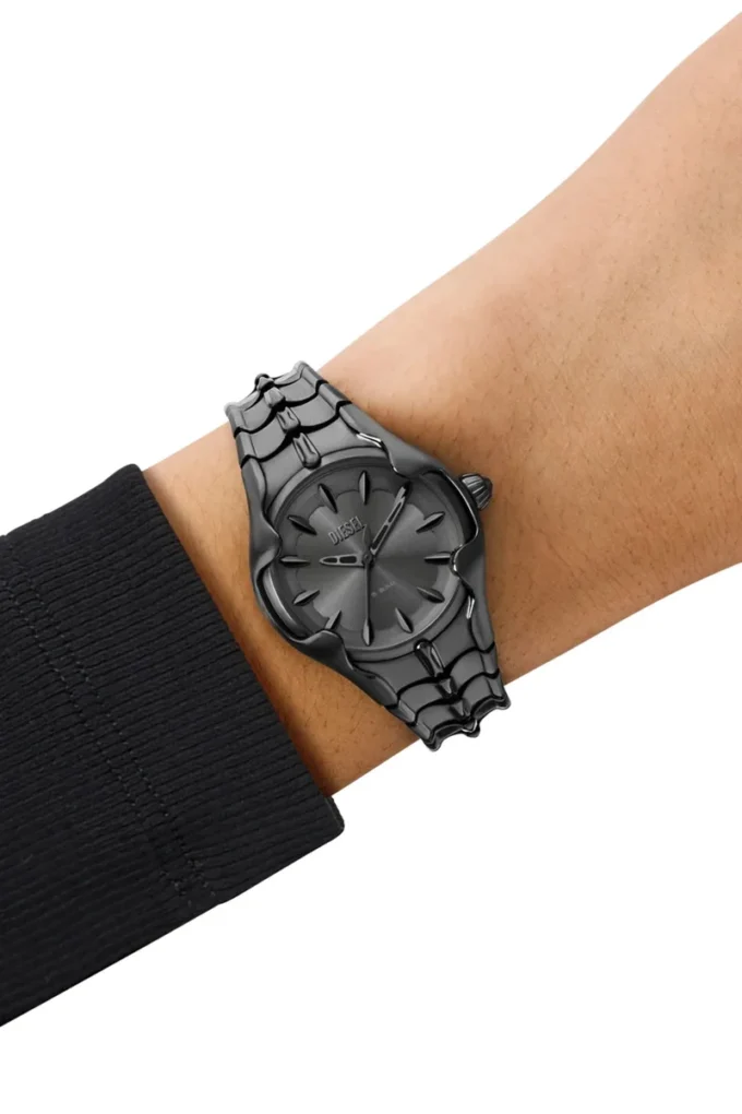 dz5603 Vert Dreizeigeruhr aus gunmetalfarbenem Edelstahl