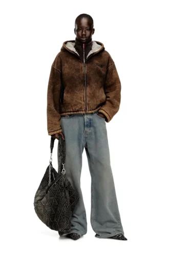 f-ella Hoodie mit Reißverschluss, Acid-Wash-Effekt und Teddyfutter