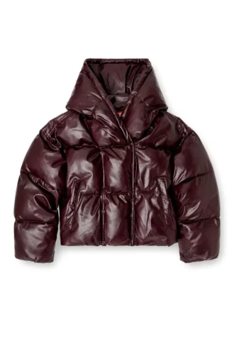 fr-w-illey Burgunderrote Pufferjacke mit Kapuze aus beschichtetem Stoff