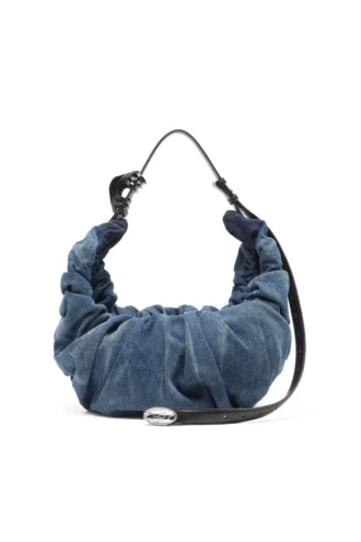 grab-d Hobo-Tasche l Grab-D-Large geknitterte Hobo-Tasche aus behandeltem Denim