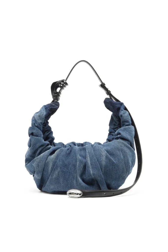 grab-d Hobo-Tasche l Grab-D-Large geknitterte Hobo-Tasche aus behandeltem Denim
