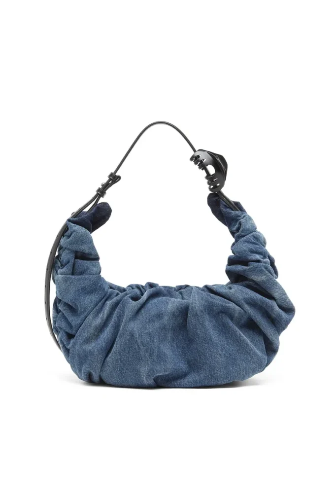 grab-d Hobo-Tasche l Grab-D-Large geknitterte Hobo-Tasche aus behandeltem Denim