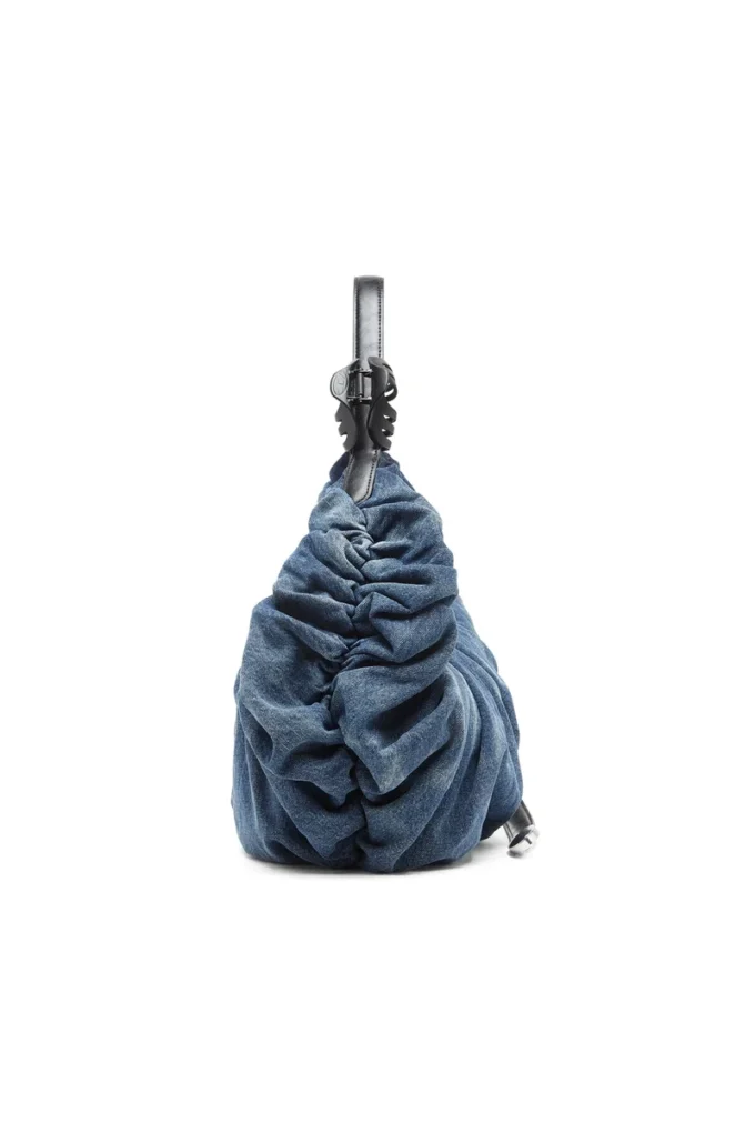 grab-d Hobo-Tasche l Grab-D-Large geknitterte Hobo-Tasche aus behandeltem Denim