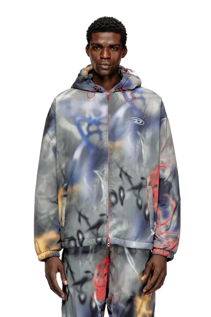 j-mirr Gesteppte Windjacke mit Graffiti-Print