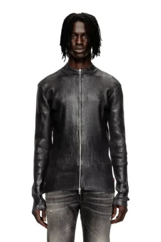 k-dargy-d Strickjacke mit Reißverschluss aus Denimgarn mit Glanzeffekt