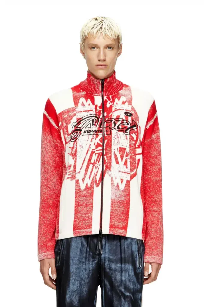 k-oliba-jkt Strickjacke mit Reißverschluss und gestreiftem Innenprint
