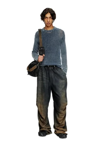 k-redros Mesh-Strickpullover aus Denimgarn