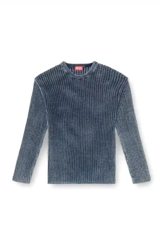 k-redros Mesh-Strickpullover aus Denimgarn