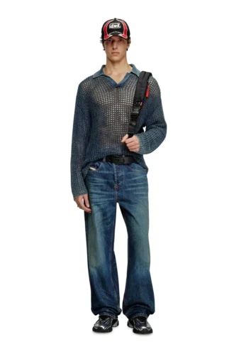 k-squared Offen gestrickter Polo-Pullover aus Denimgarn
