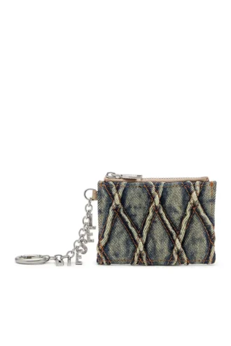 Kartenetui mit Kette Kartenetui aus gestepptem Denim mit Argyle-Muster