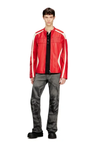 l-adam Bikerjacke aus Leder mit Farbblock-Design