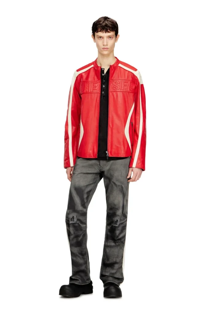 l-adam Bikerjacke aus Leder mit Farbblock-Design