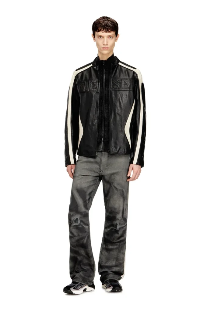 l-adam Bikerjacke aus Leder mit Farbblock-Design