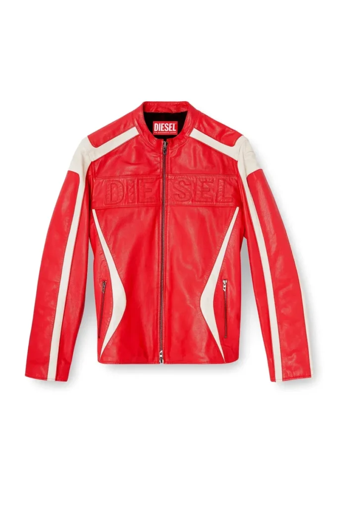 l-adam Bikerjacke aus Leder mit Farbblock-Design