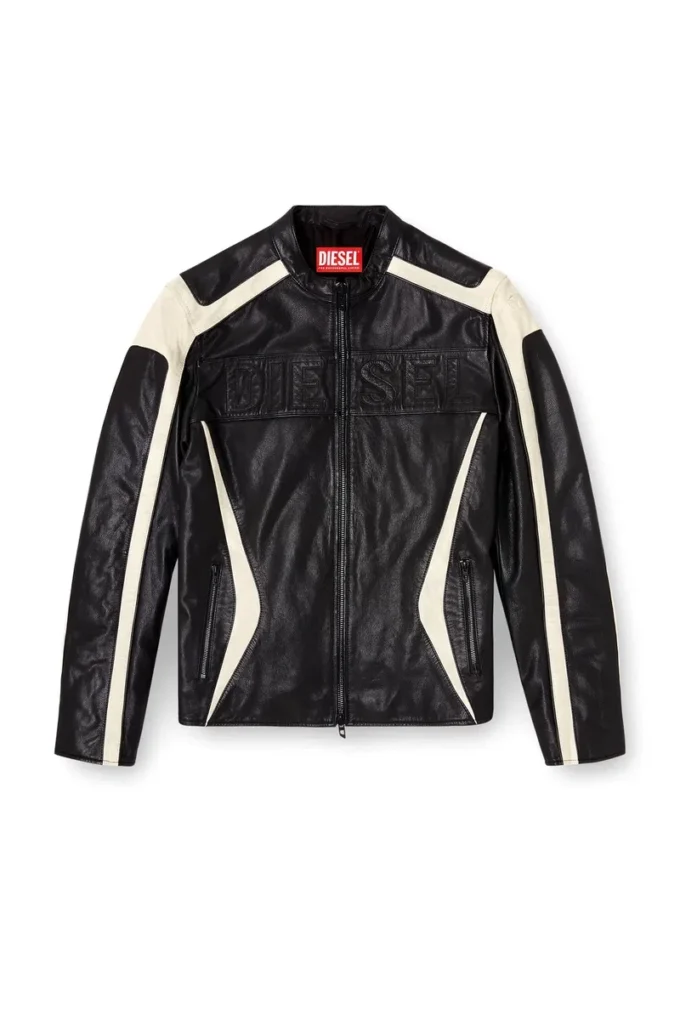 l-adam Bikerjacke aus Leder mit Farbblock-Design