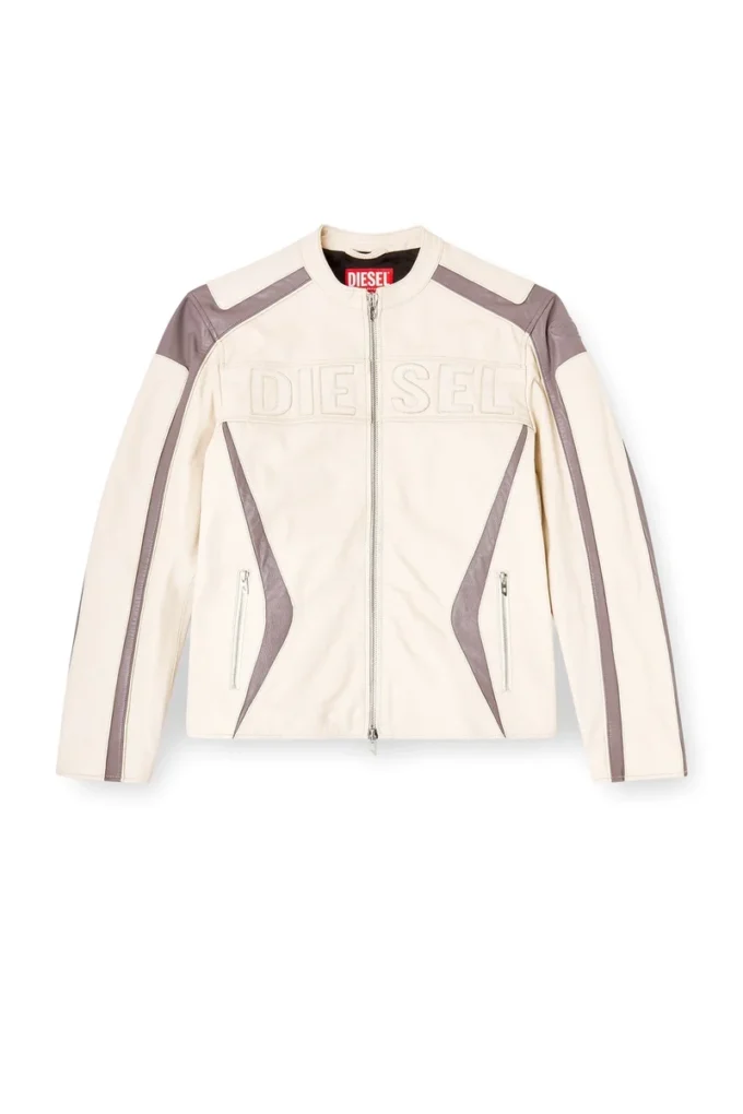 l-adam Bikerjacke aus Leder mit Farbblock-Design