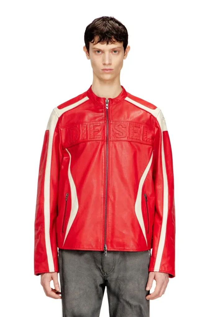 l-adam Bikerjacke aus Leder mit Farbblock-Design