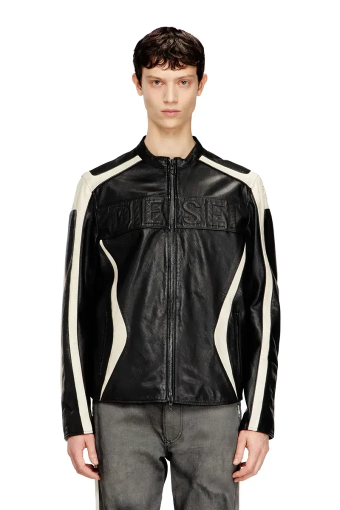 l-adam Bikerjacke aus Leder mit Farbblock-Design