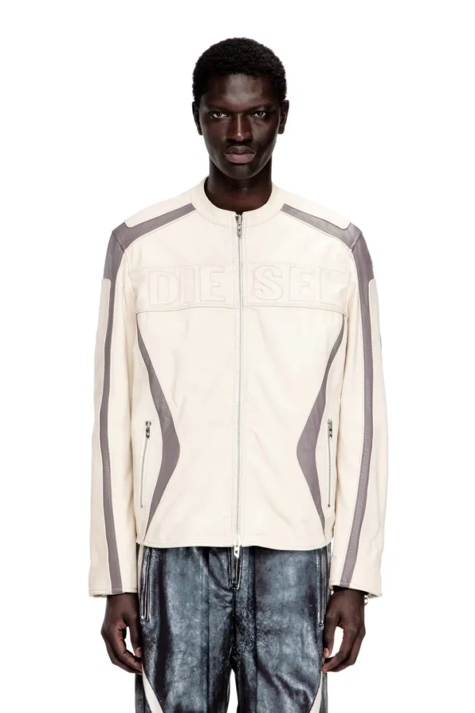 l-adam Bikerjacke aus Leder mit Farbblock-Design