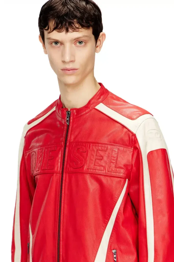 l-adam Bikerjacke aus Leder mit Farbblock-Design