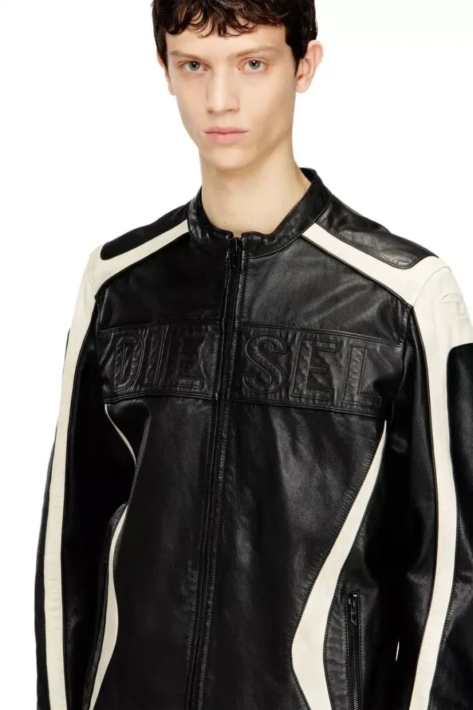 l-adam Bikerjacke aus Leder mit Farbblock-Design