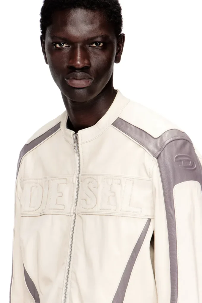 l-adam Bikerjacke aus Leder mit Farbblock-Design