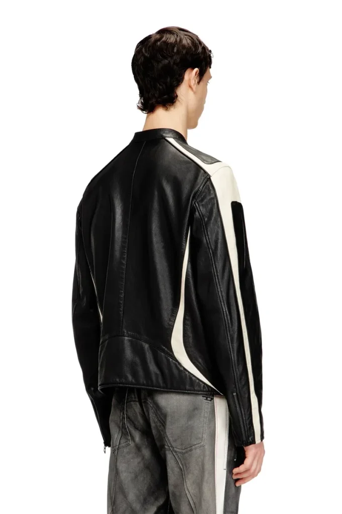 l-adam Bikerjacke aus Leder mit Farbblock-Design