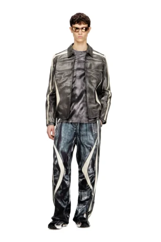 l-amar-enbi Leder-Coachjacke mit Biker-Print
