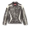 l-amar-enbi Leder-Coachjacke mit Biker-Print