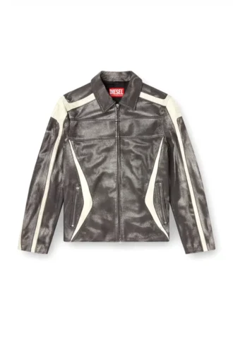 l-amar-enbi Leder-Coachjacke mit Biker-Print