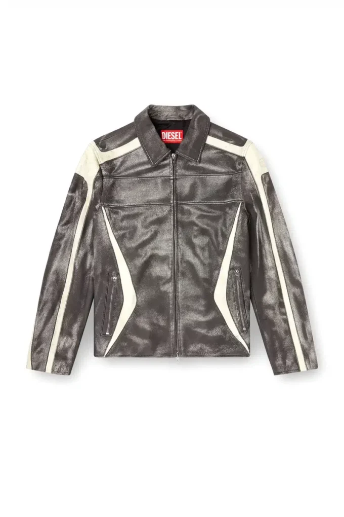 l-amar-enbi Leder-Coachjacke mit Biker-Print