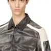 l-amar-enbi Leder-Coachjacke mit Biker-Print