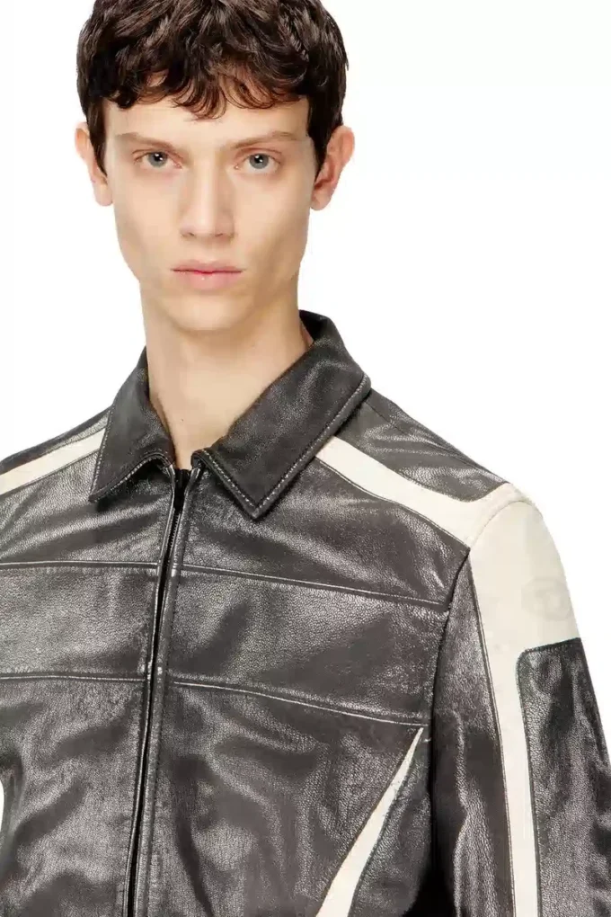 l-amar-enbi Leder-Coachjacke mit Biker-Print