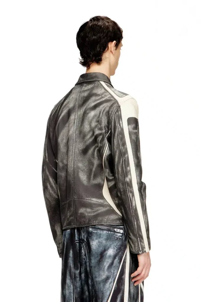l-amar-enbi Leder-Coachjacke mit Biker-Print