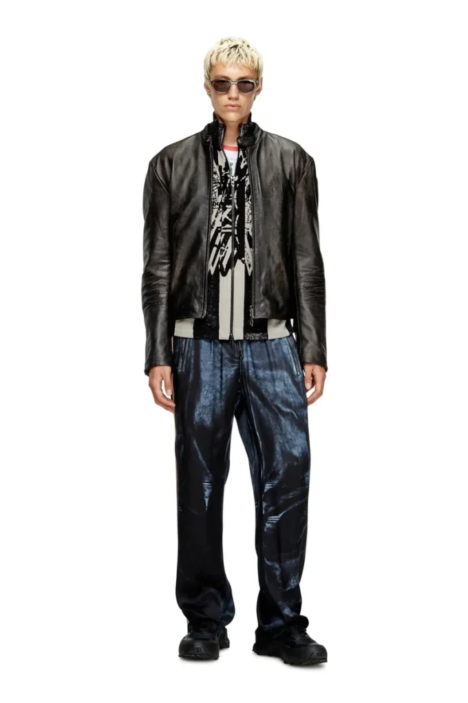 l-aross Bikerjacke aus Distressed-Leder