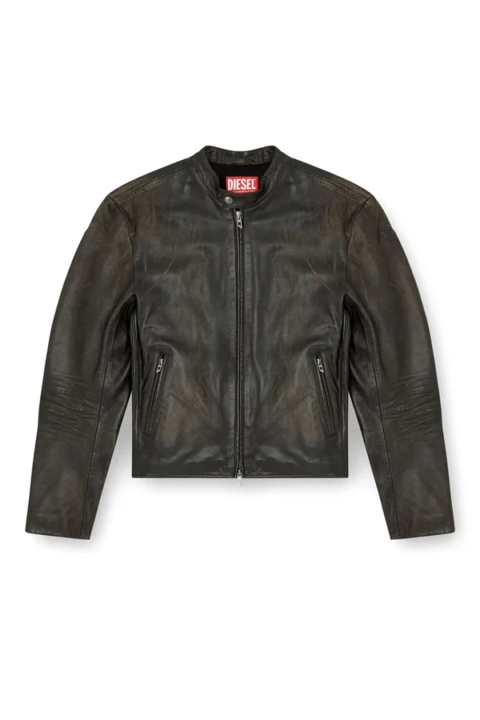 l-aross Bikerjacke aus Distressed-Leder