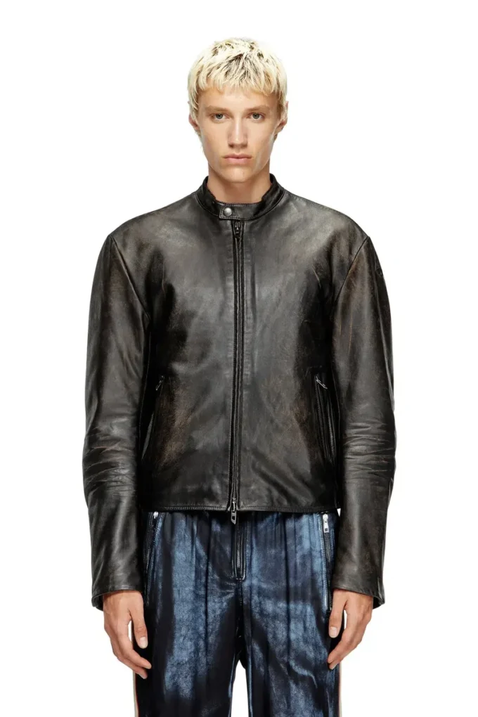 l-aross Bikerjacke aus Distressed-Leder