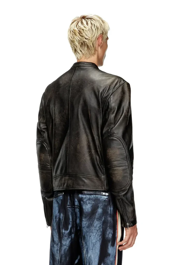 l-aross Bikerjacke aus Distressed-Leder