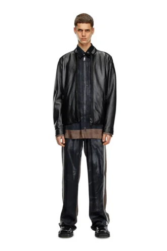 l-carver Leder-Bikerjacke mit geprägtem Logo