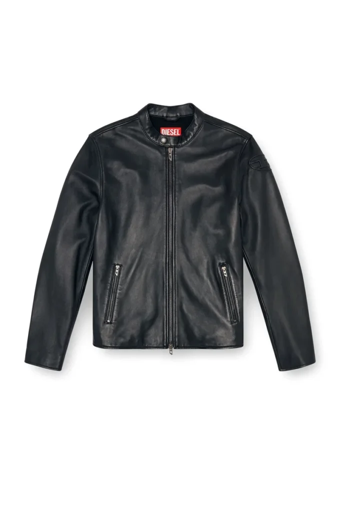 l-carver Leder-Bikerjacke mit geprägtem Logo